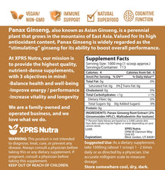 Graphic label showing XPRS Nutra Ginseng Powder 4 oz