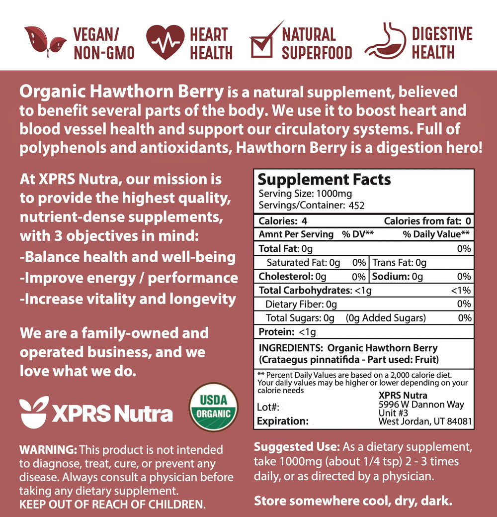 XPRS Nutra Hawthorn Berry Powder product label