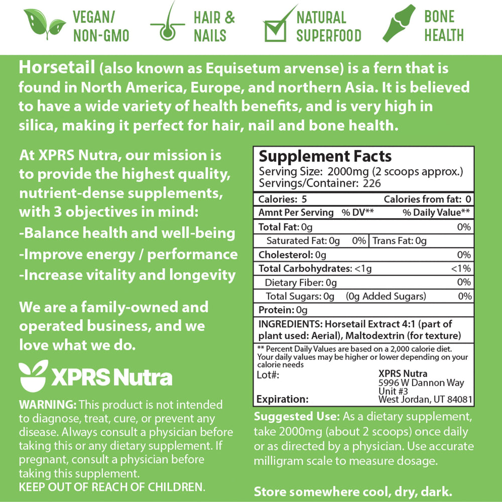 Horsetail extract powder ingredients and silica content