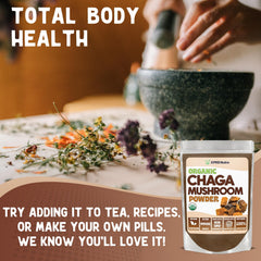 Chaga powder dissolving in warm tea