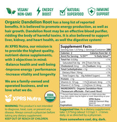 XPRS Nutra packaging and product details for Dandelion Root Powder