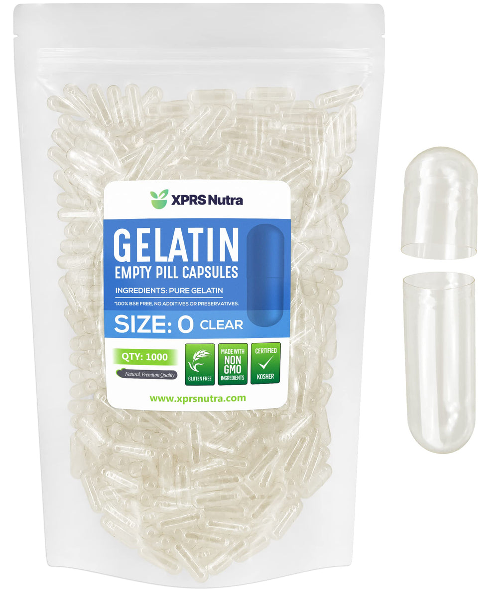 XPRS Nutra Size 0 clear gelatin capsules empty 1000-count