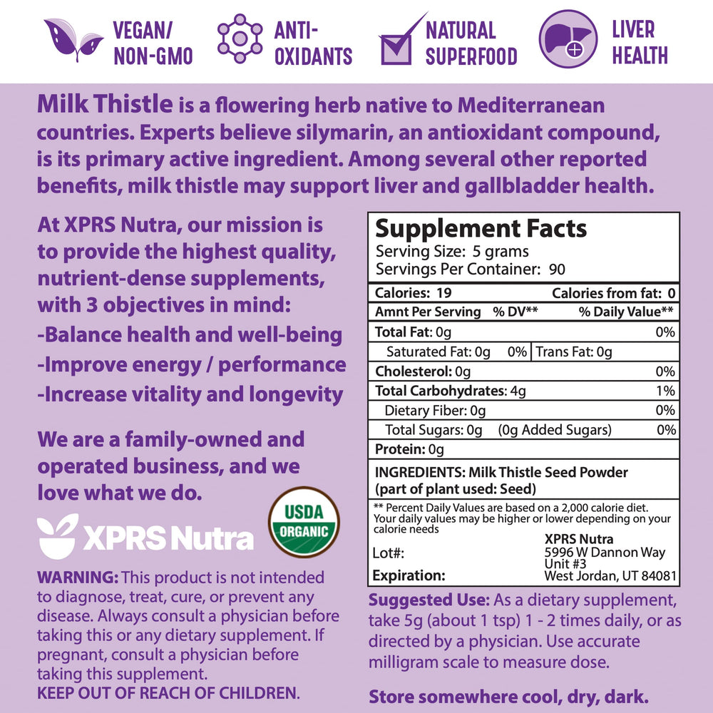 Vegan-friendly organic milk thistle powder packaging