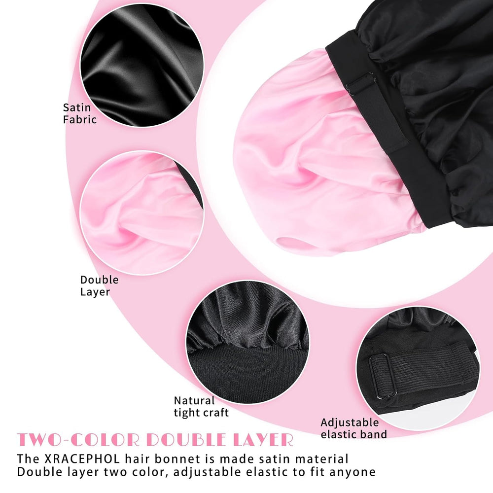 XRACEPHOL double-layer satin bonnet close-up highlights premium fabric and reversible color