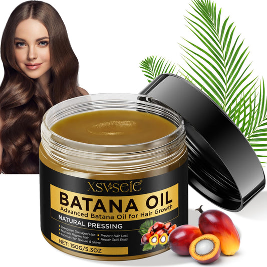 Xsvseie Batana Oil bottle on wood surface signaling organic nourishment for hair.