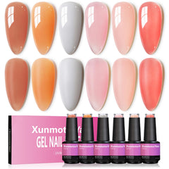 XunmotorYao gel nail polish set six colors bottle closeup; ideal for versatile at-home manicures.