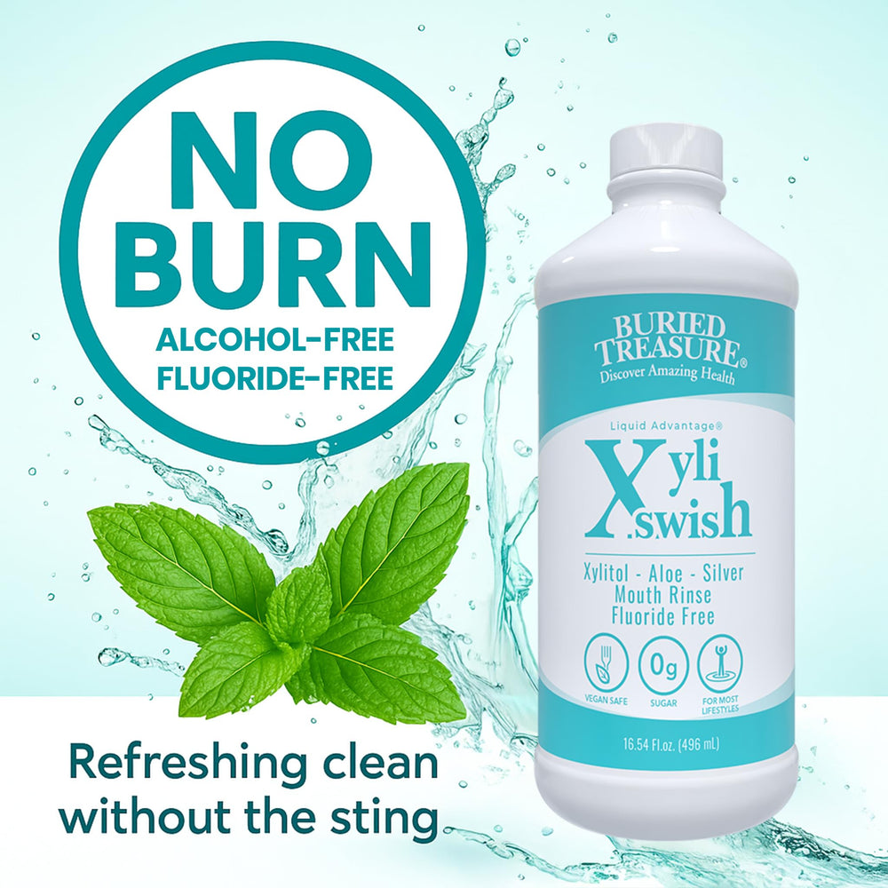 Close-up of Xyli Swish bottle showing peppermint flavor