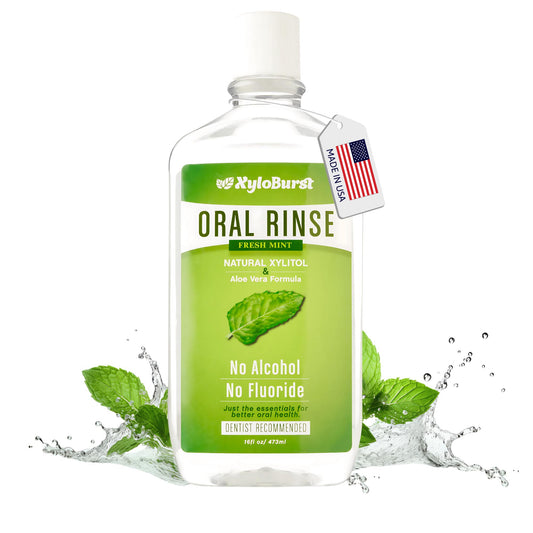 Xyloburst Oral Rinse bottle front view with Fresh Mint label