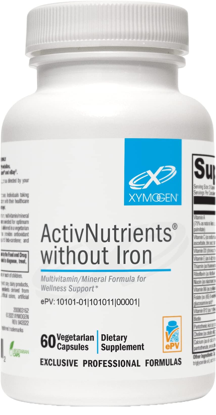 XYMOGEN ActivNutrients Without Iron bottle label