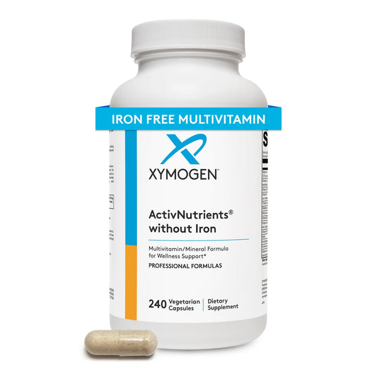 Front view of XYMOGEN ActivNutrients Without Iron bottle