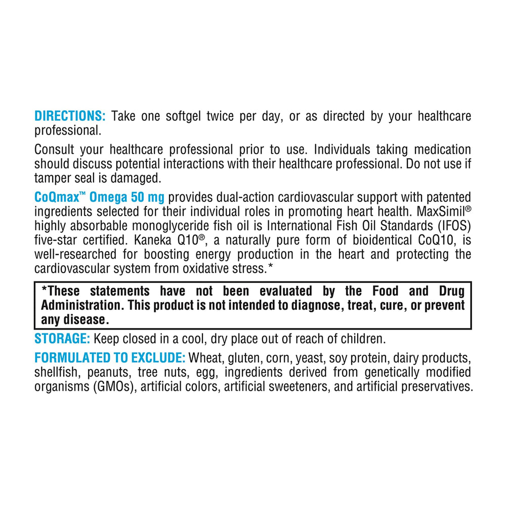 Kaneka Q10 ingredient on CoQmax Omega 50 mg packaging