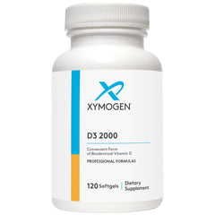 XYMOGEN D3 2000 softgel bottle on white background