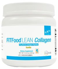 Container of XYMOGEN FIT Collagen Vanilla with scoop
