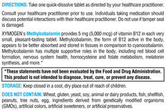 Ingredients and allergen information panel for XYMOGEN Methylcobalamin