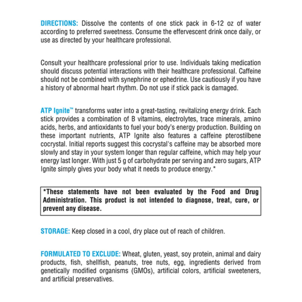 XYMOGEN ATP Ignite supplement facts and caffeine content