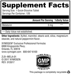 Melatonin 3 mg per tablet label with antioxidant and immune support icons