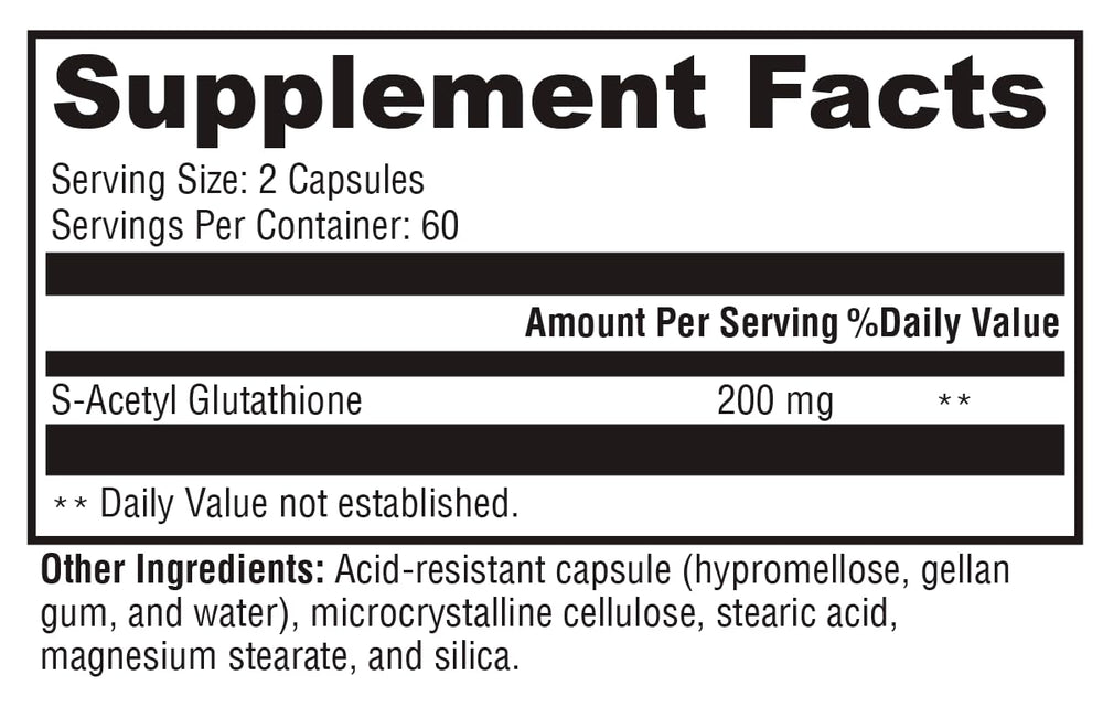 XYMOGEN S Acetyl Glutathione packaging outline shows care and purity.