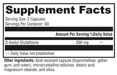 XYMOGEN S Acetyl Glutathione packaging outline shows care and purity.