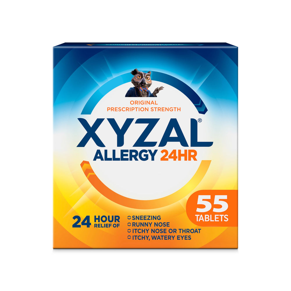 Xyzal 24Hour bottle front showing all-day allergy relief promise