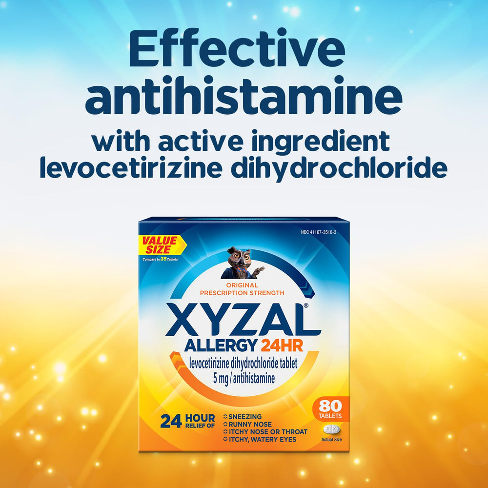 Xyzal runny-nose depiction highlights nasal comfort throughout the day.