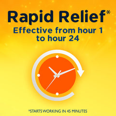 Xyzal sneezing relief image shows fewer sneezes during errands.