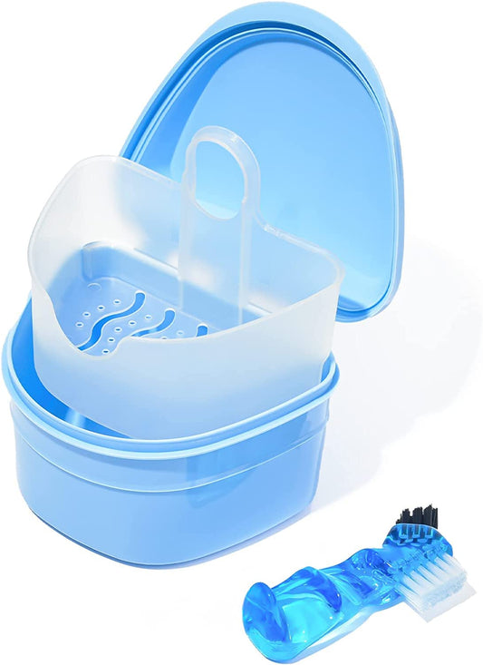 Y-Kelin Denture Retainer Cleaner Kit with blue dual-head brush