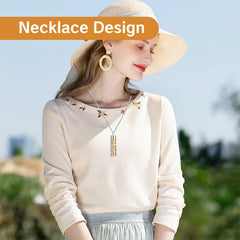 Close-up of diffuser necklace detailing and stainless steel finish