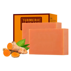 YAFUSIPE turmeric kojic acid soap bar close-up on a clean vanity for gentle cleansing.