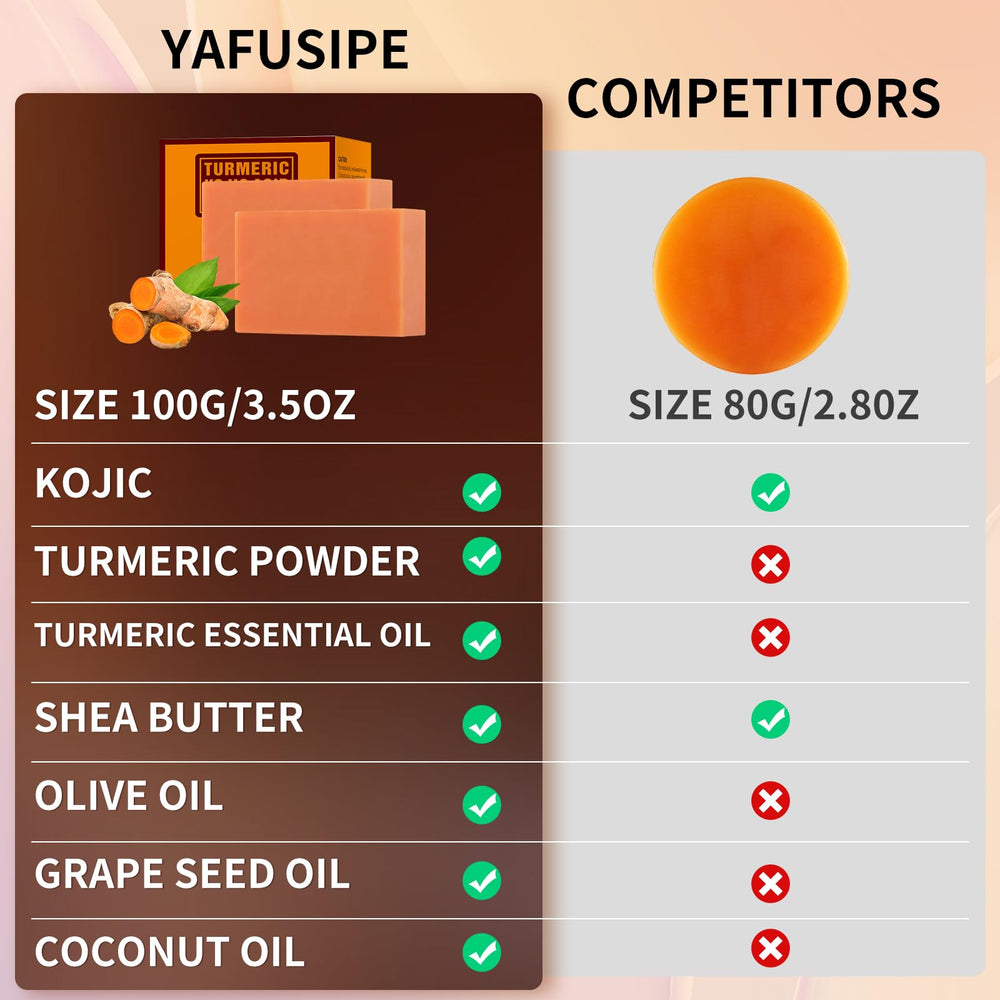 Two bars of YAFUSIPE turmeric kojic acid soap ready for use.