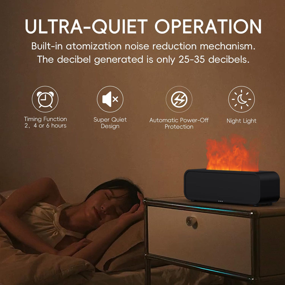 YALEDI diffuser in living room with ambient flame lighting