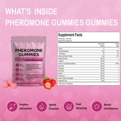 Close-up of chewable Yalei Pheromone Gummies in strawberry flavor