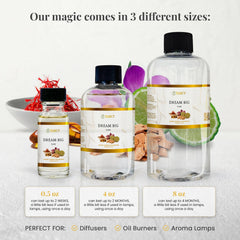 Close-up of Dream Big fragrance oil bottle packaging showing hypoallergenic and paraben-free formula