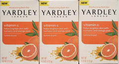 Yardley London Vitamin C bath bar with turmeric and orange peel brightens skin subtly.