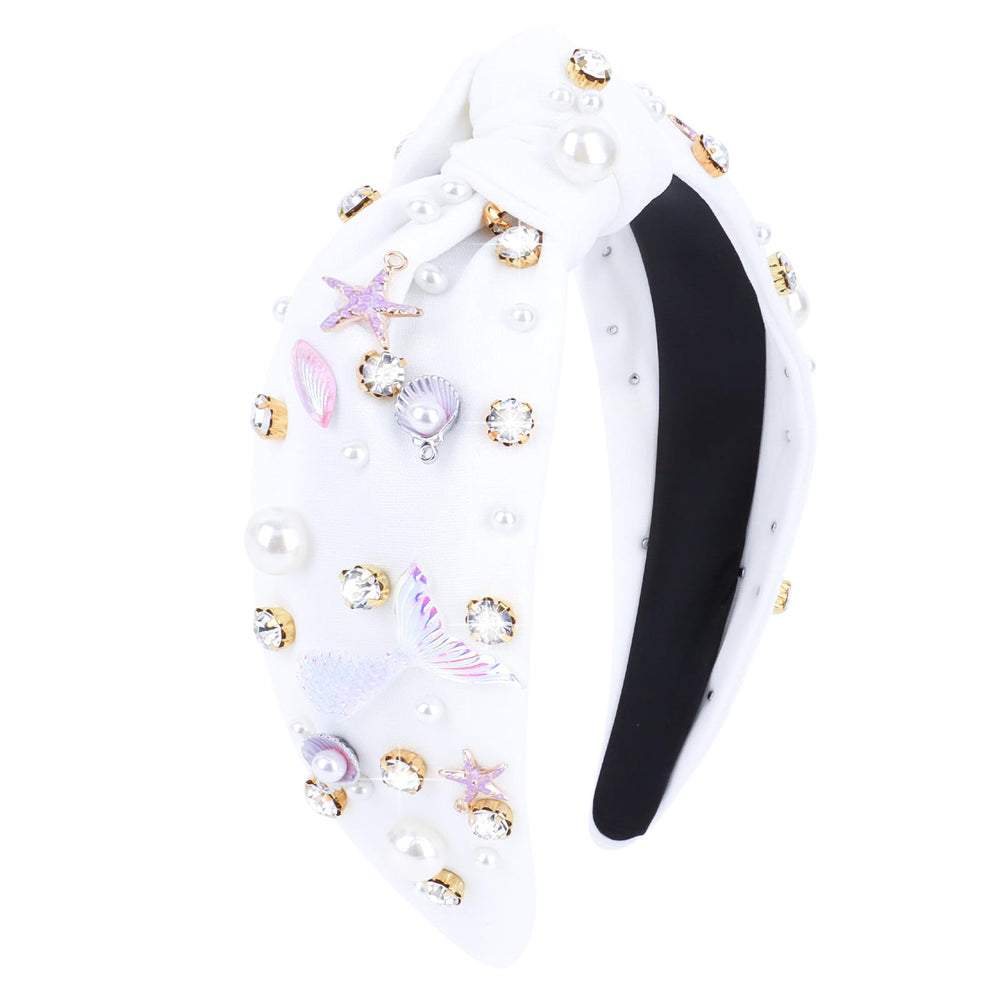 YARIEW Mermaid Knotted Headband in white for stylish party styling and photos.