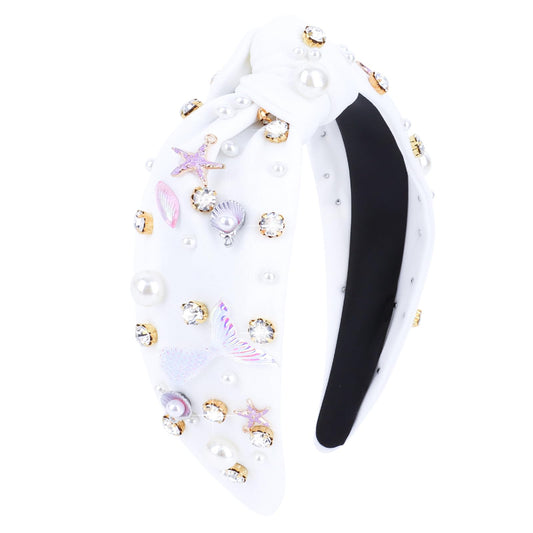 YARIEW Mermaid Knotted Headband in white for stylish party styling and photos.
