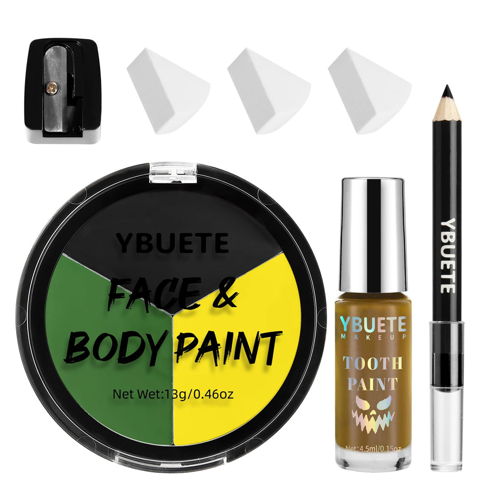 YBUETE Halloween face paint kit front view with vibrant colors for easy application