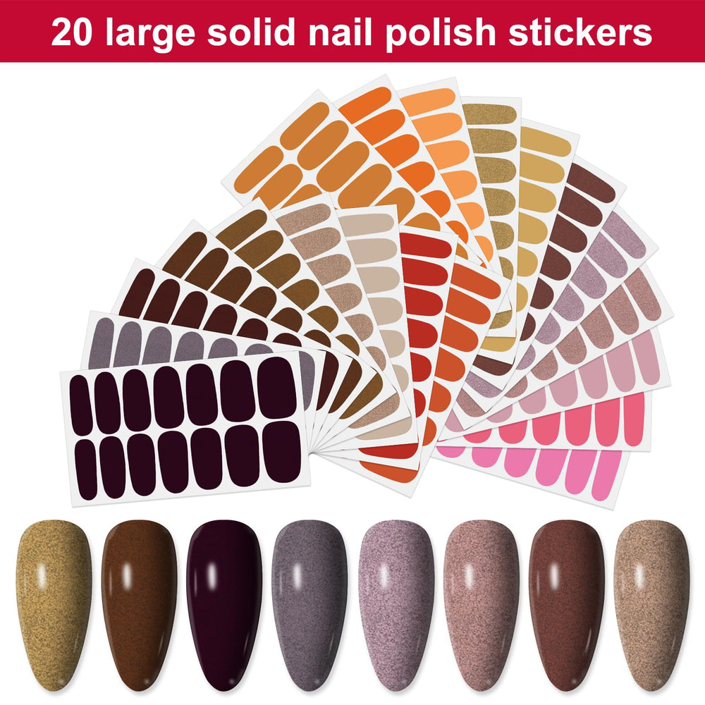 YECIRALA solid nail wrap designs on a sheet for versatile nail art.