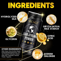 Yecuce men styling powder in use for quick lift and texture.