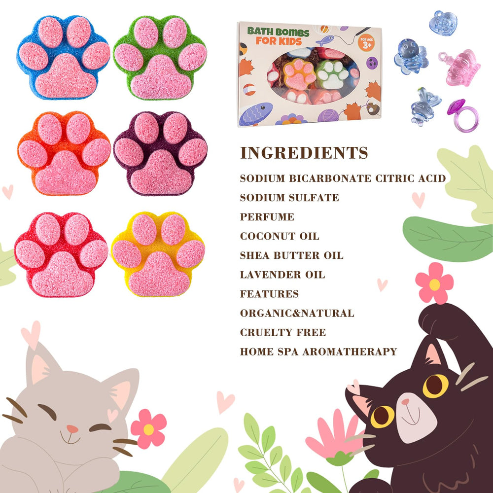 Yekery paw bath bomb hides a small toy, adding bath-time excitement.