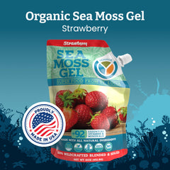 Yemayá Organic Sea Moss Gel Strawberry label close-up