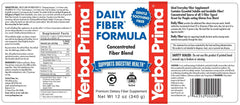 Back panel with ingredients for Yerba Prima Daily Fiber Formula 12 oz 3-pack