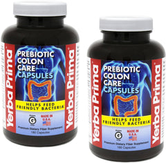 Front view of Yerba Prima Prebiotic Colon Care Capsules 2-pack bottle
