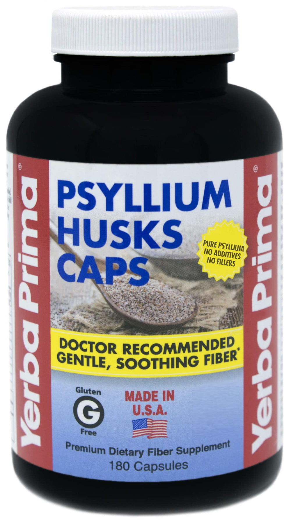 Yerba Prima Psyllium Husk Capsules bottle front – 625 mg per capsule