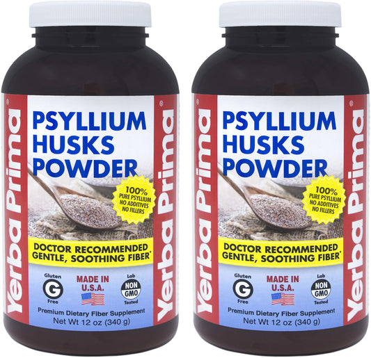 Front label image of Yerba Prima Psyllium Husk Powder 12 oz pack of 2