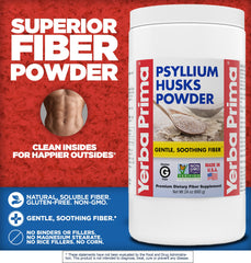 Back label with nutrition facts for Yerba Prima Psyllium Husk Powder 24oz