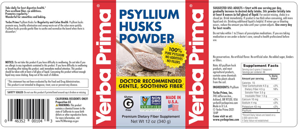 Back view of Yerba Prima Psyllium Husk Powder four-pack