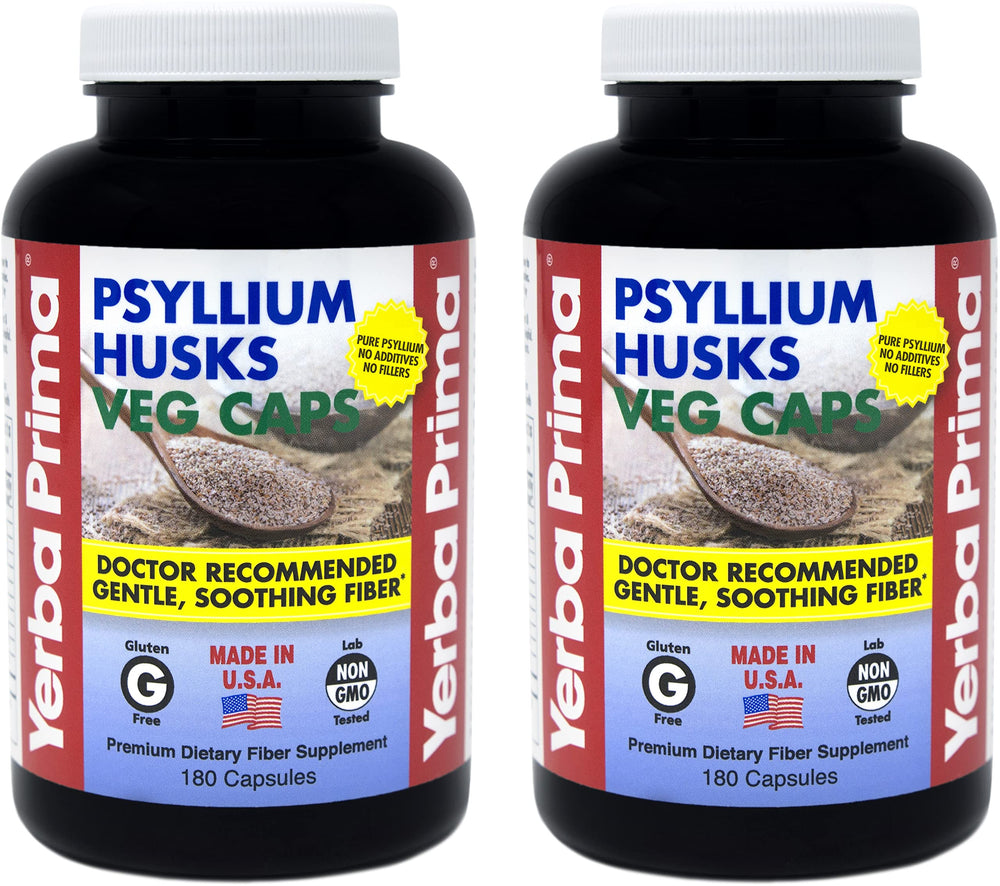 Yerba Prima Psyllium Husk Veg Caps bottle label showing 625 mg per capsule
