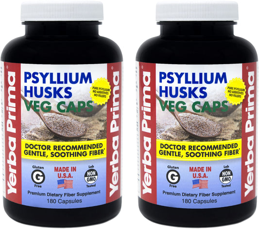 Yerba Prima Psyllium Husk Veg Caps bottle label showing 625 mg per capsule