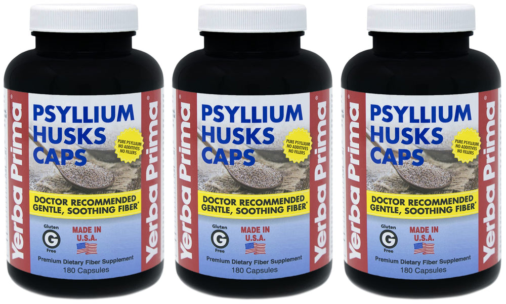 Yerba Prima psyllium husks caps pack 3 bottles for daily fiber support