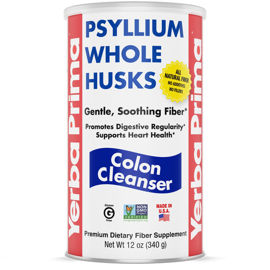 Front view of Yerba Prima Psyllium Whole Husk 12 oz bottle